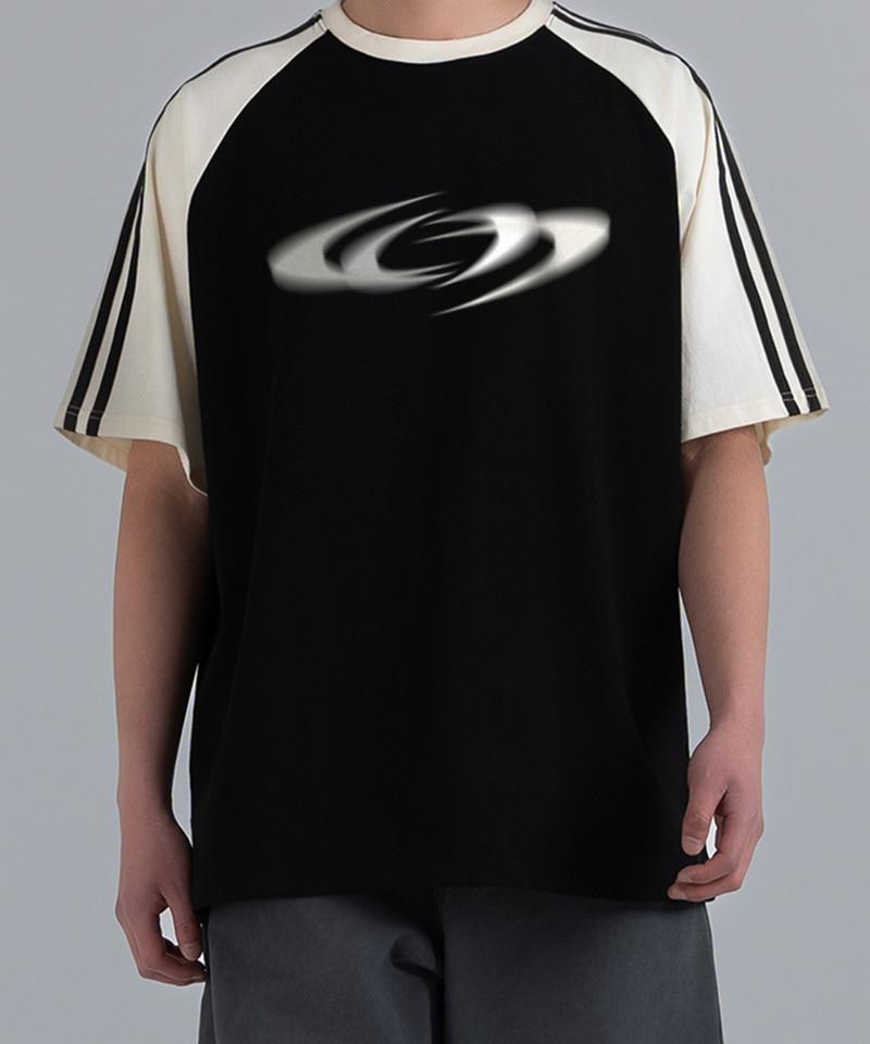 UNDEROFF Oversized Raglan Track Line Short Sleeve T-Shirt Illusion Burgundy