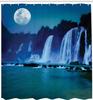 Moonlit Waterfall Shower Curtain with Hooks – Full Moon Night View, Cascading Falls & Turquoise Navy Nature Scene