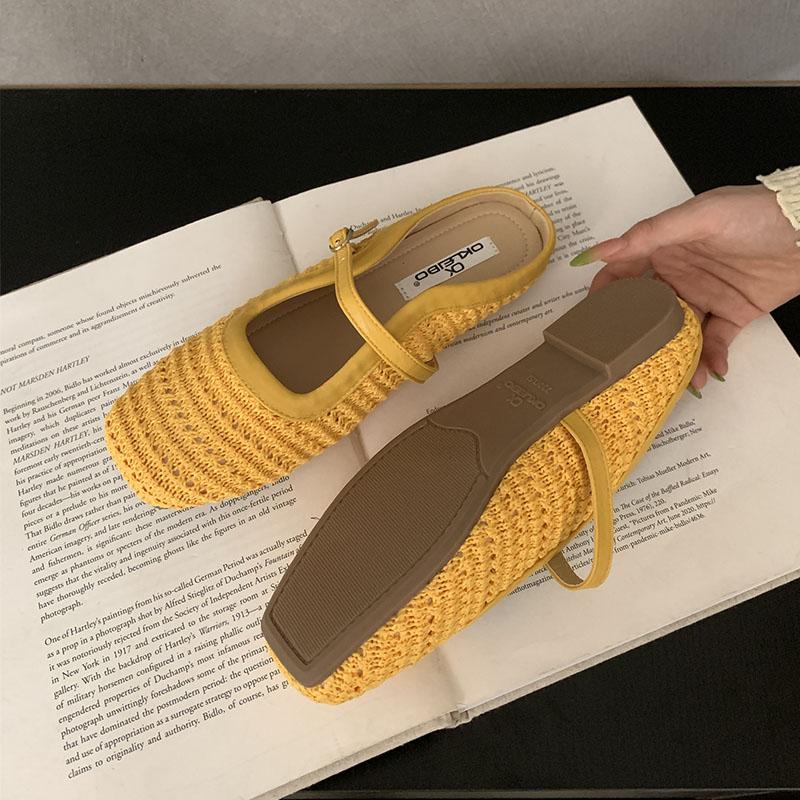 Fashion Fashion Shallow Designer Buckle Ladies Flats Mary Janes Shoes Female Slip On Footwear Weave Women Flats With Shoes Mules