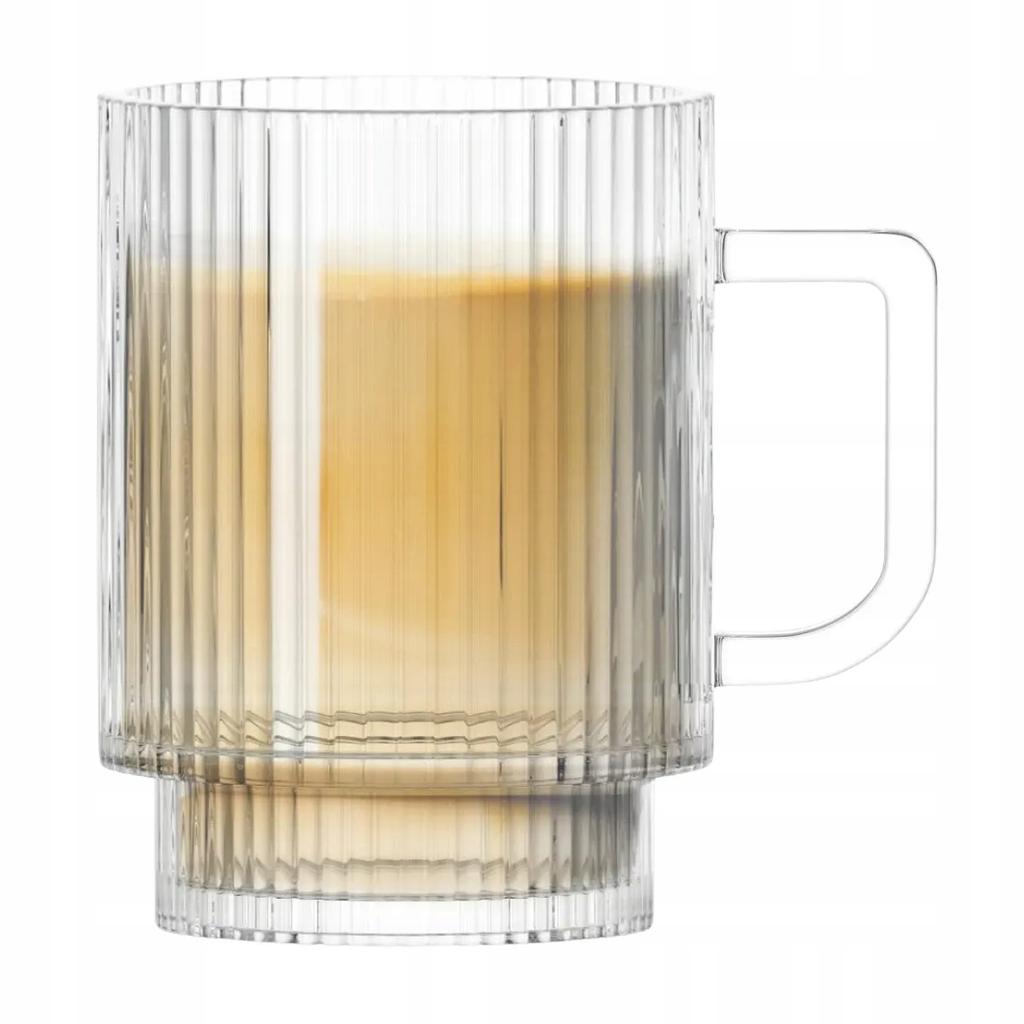 Kubek szklany prosty do kawy latte ryflowany 300ml 1szt Selena