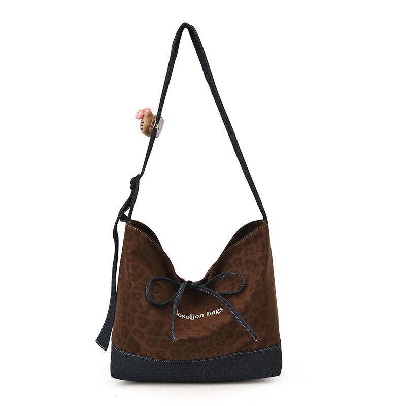 Retro Leopard Patchwork Denim Tote - Large Capacity Crossbody & Casual Shoulder Bag