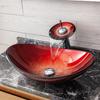 W2557 Square Red Bathroom Artistic Tempered Glass Vessel Vanity Sink with Matching Waterfall Faucet