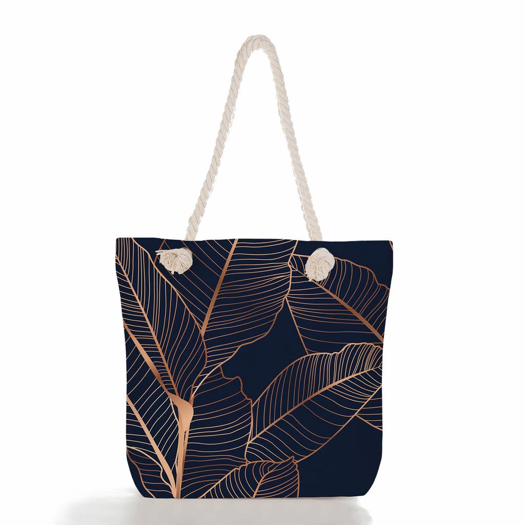 Multifunctional Geometric Shapes Printed Thick Rope Shoulder Beach Bag Casual Large Capacity Handbag 7591