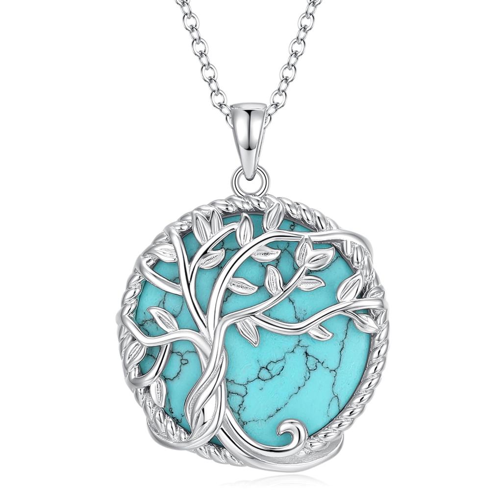 FANCIME Turquoise Tree of Life Hawaiian S925 Perfect for and Gift Wrapping Included Women's Necklace, Jewelry, Silver, Mother's Day, Christmas,