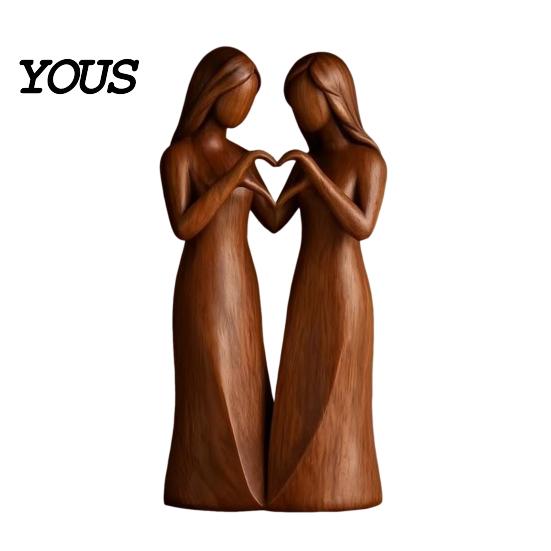 Decorative Tabletop Figurines Sisterhood Wooden Figurine, Handcrafted Friendship Sculpture for Living Room Statues Bedroom Ornament, Warm Home