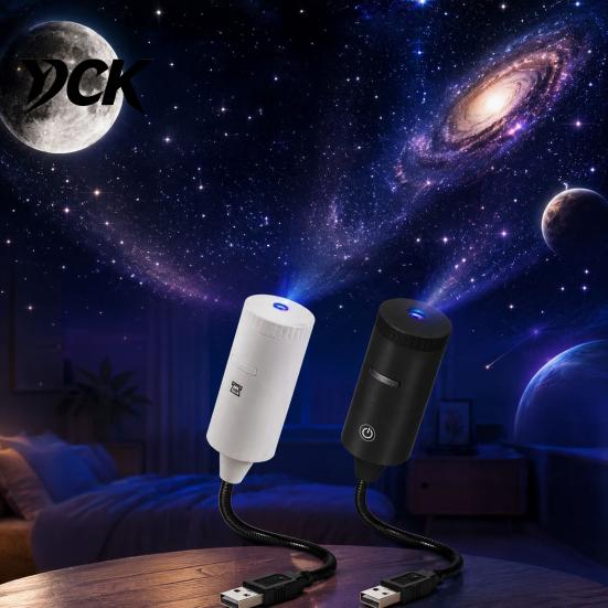 Car Interior Atmosphere Light USB Projector Lamp with 2 Films, Moon & Milky Way LED Projection Romantic Light, 360 Degrees Rotating for Car,