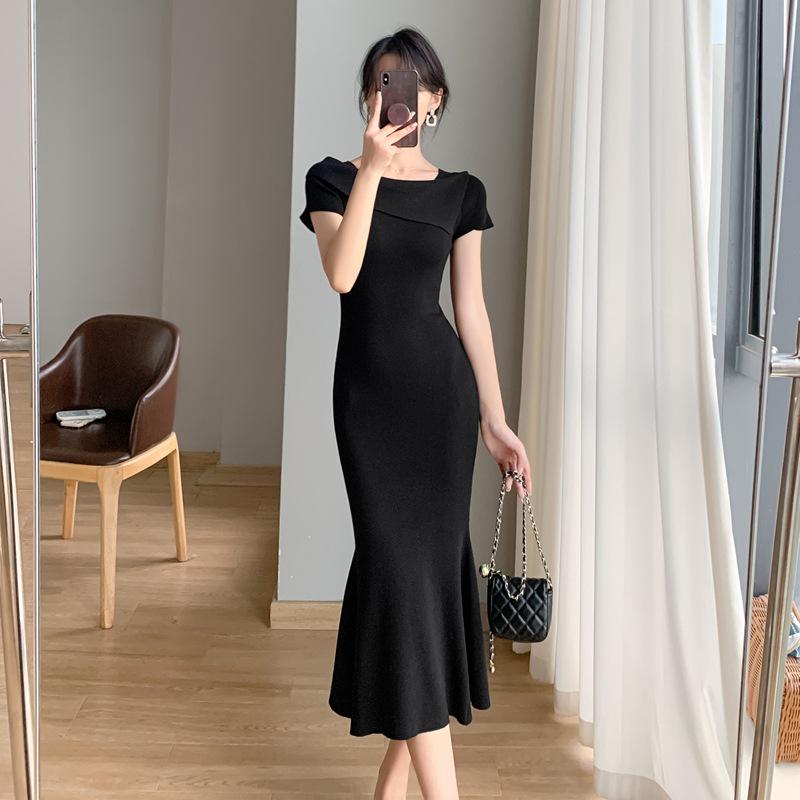 Spring/Summer Knitted Ice Silk Short Sleeve Fishtail Dress
