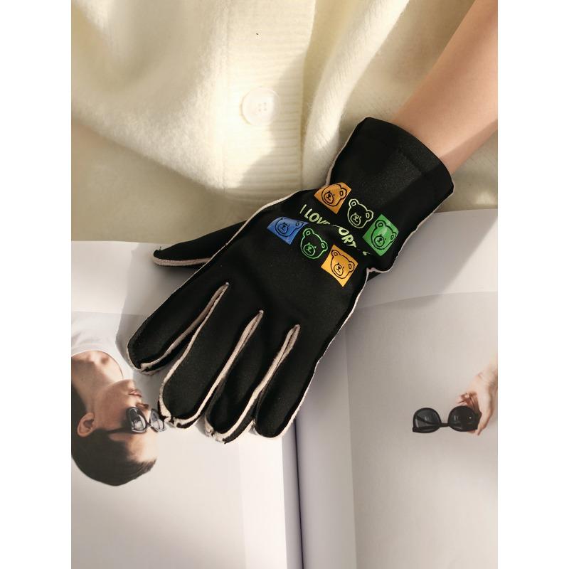 New thermal gloves women's autumn and winter cute bear velvet outdoor windproof waterproof cycling non-slip riding