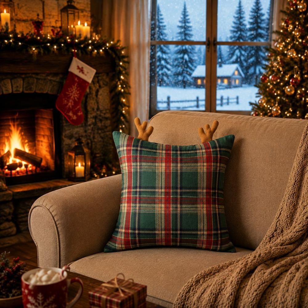 Festive Cushion Pillowslip Plaid Throw Pillow Cover Christmas Pillow Cover  Home Decor