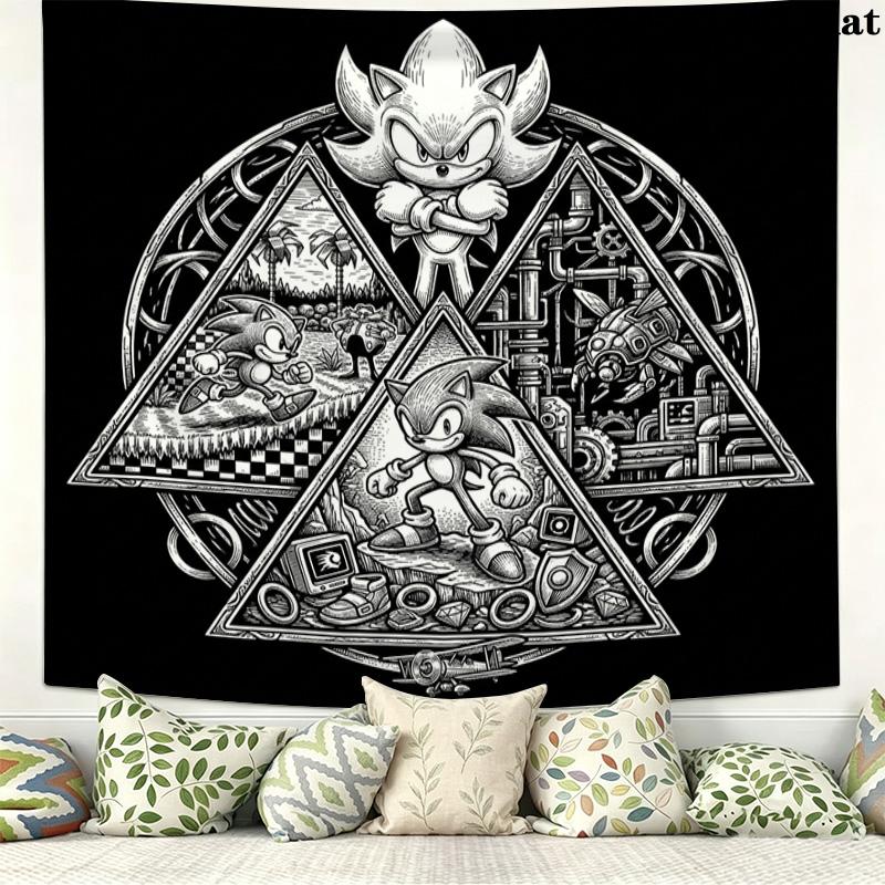 Sonic Hedgehog Wall Tapestry Aesthetic Wall Hanging Printed Fabric Blanket Decorative Tapestries For Bedroom Living Room Home Decor