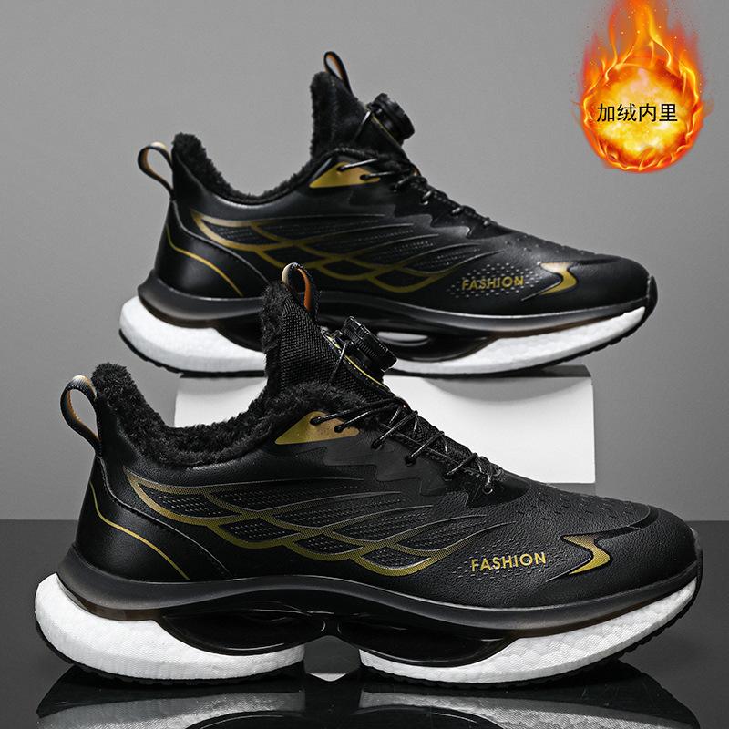 Autumn and winter new leather men's shoes youth rotating buckle casual sports shoes platform old sports