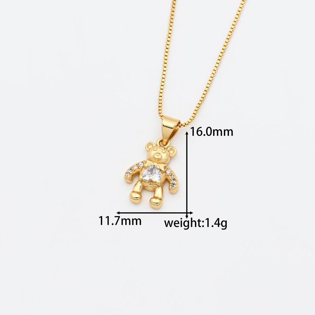Colorful Diamond Little Bear Copper Pendant Necklace - DIY Jewelry Accessory Clavicle Chain