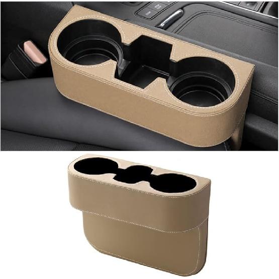 Getränkehalter im Auto mit Telefonhalter, Lederbezug für die Seitentasche der Konsole, Getränke-Organizer für die Lücke zwischen den Vordersitzen im Auto, multifunktionale Aufbewahrung für Zubehör