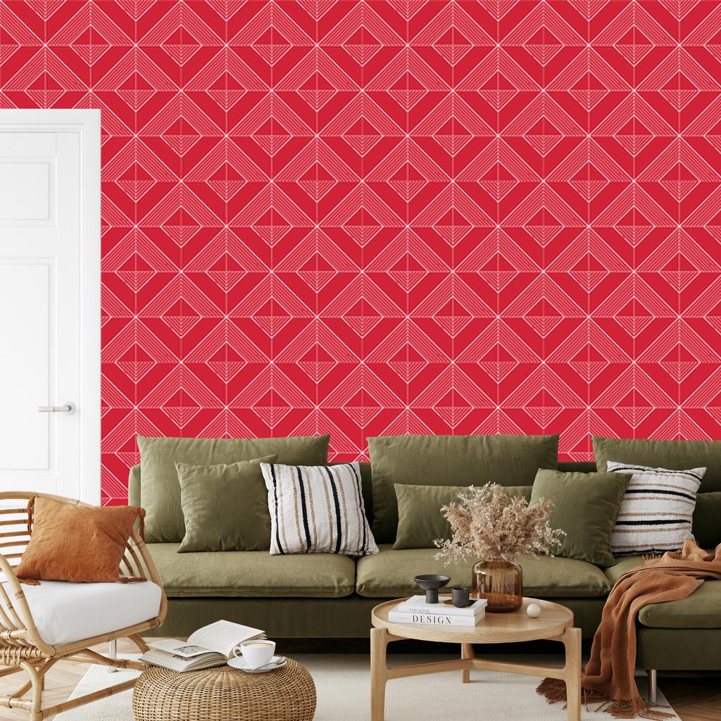 Wallpaper Geometric rhombuses coral, red background 50x1000