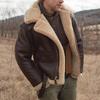 Chaqueta de Piel Sintética con Forro de Sherpa para Hombre Cuello de Solapa Oversize Cremallera Asimétrica Abrigo Biker Abrigo de Invierno Cálido