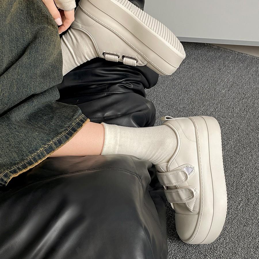 Classic White Round Head Velcro Platform White Shoes Women's Spring Lightweight Board Shoes