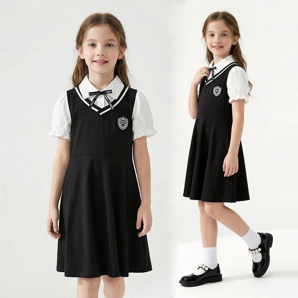 Girls' Academy-Style Graduation Dress: Stylish Fake Two-Piece Princess Outfit for Summer