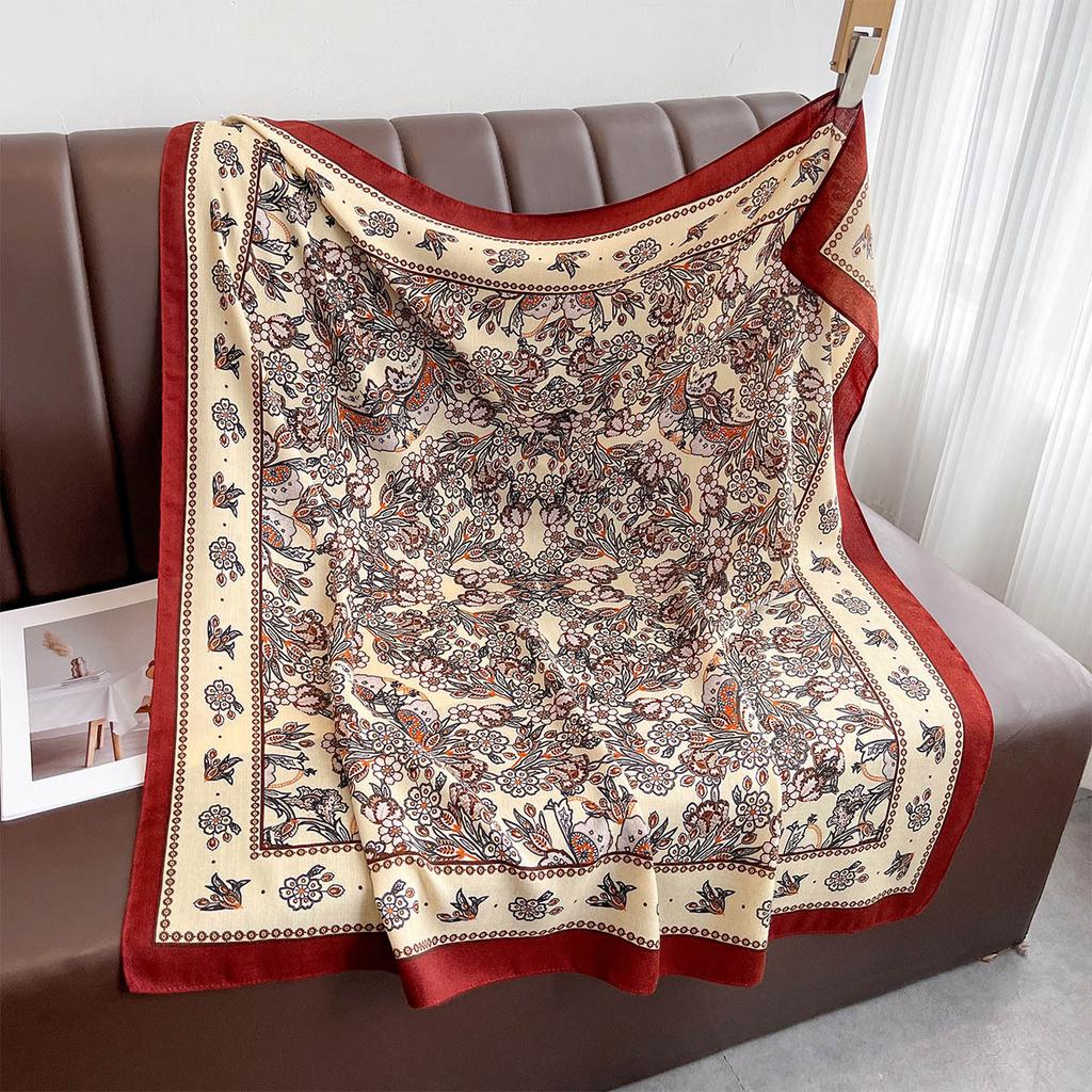 90*90Cm Retro Printed Square Scarf Women Imitation Silk Scarves Bandanas Summer Travel Shawl Wraps Elegant Hijab Neckerchief