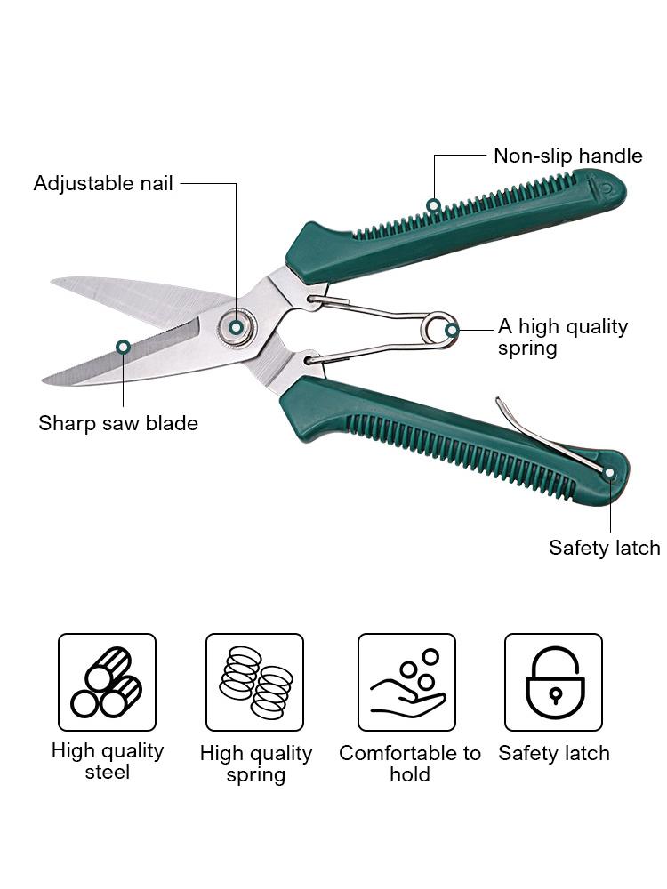 190mm Straight Head Pruning Shears Non-slip HandleStainless Steel Outils Manuels Household Bonsai Garden Scissors Pruing Shear