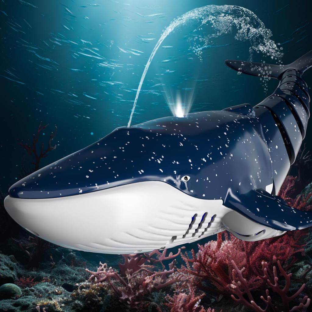 2.4Ghz Remote Control Whale Shark Toy, 1:18 Scale High Simulation Whale Shark Swimming Pool, Water Spray Function