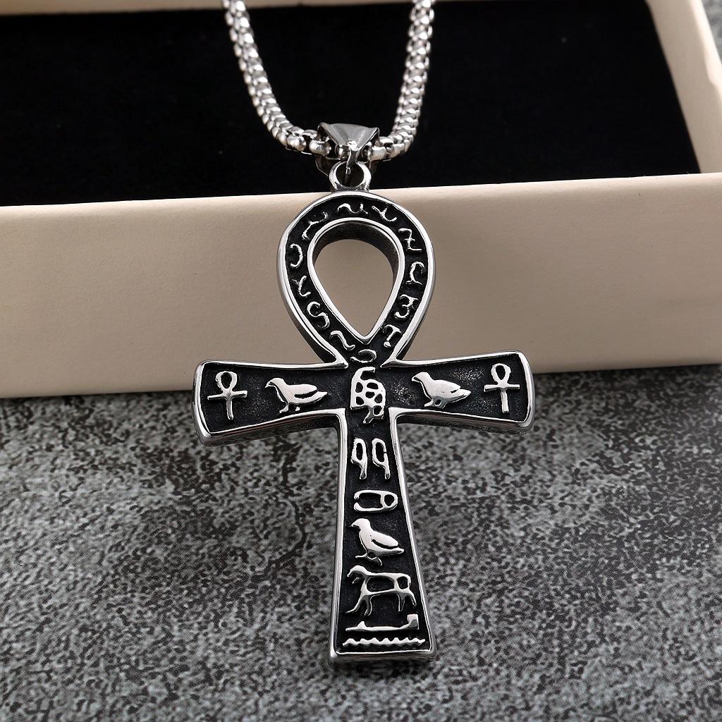 Retro Unisex Stainless Steel Ankh Cross Pendant Necklace Street Style Jewelry