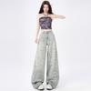 2026 Spring Vintage Printed Wide-Leg Jeans: Women’s Loose, Straight-Leg, Slimming, Trendy Retro Pants
