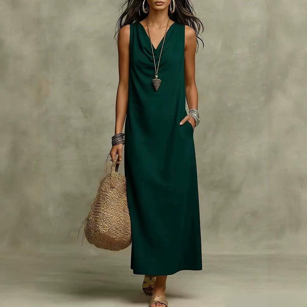  summer European and American new independent station dress women's sleeveless v-neck elegant long dress