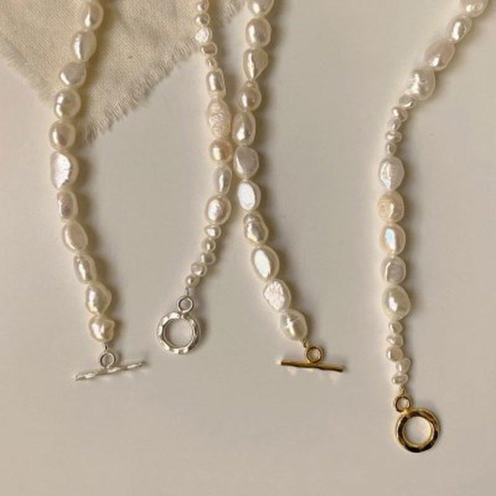 Ugly Freshwater Pearl Toggle Bar Pearl Ball 925 Silver Necklace