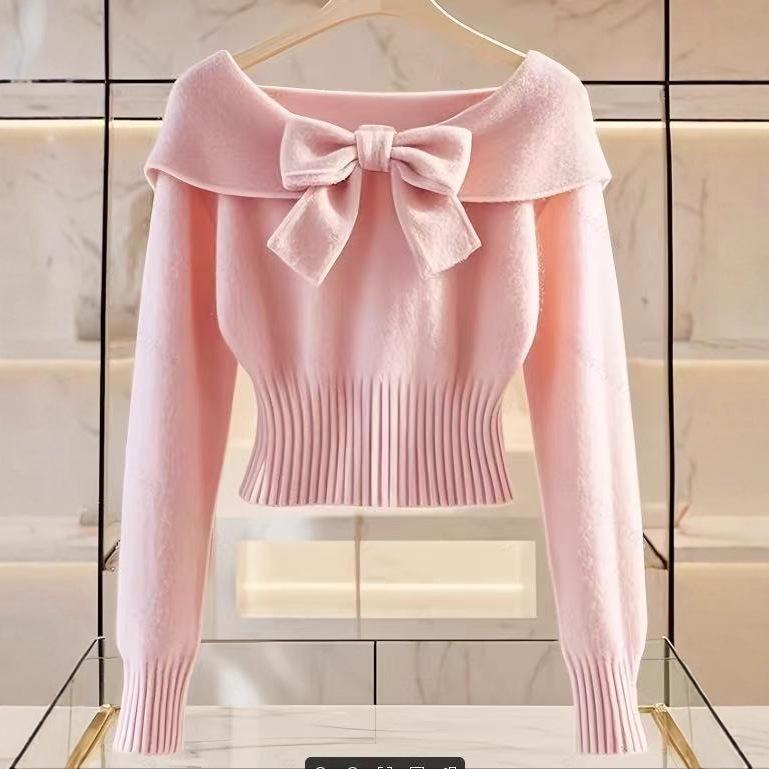 Women's Autumn/Winter Cross-Border Bow Collar Knit Sweater Pullover
