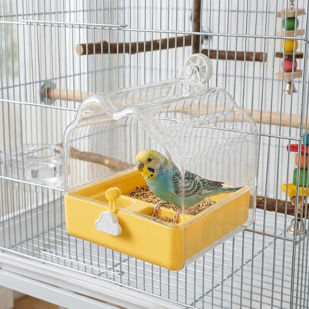 Large Capacity Bird Birdbath Feeder Transparent Splash Proof Parrot External Feeding Basin Hanging Drawer Design Bird Bath Cage