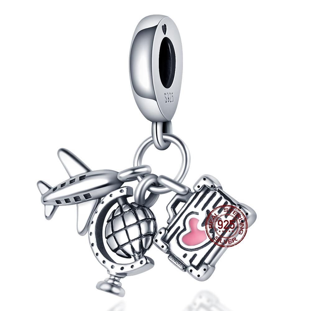 Charms 925 Fit 3MM Bracelets Earth Plane Bead Air Balloon Travel Camera Pendant DIY Jewelry Making