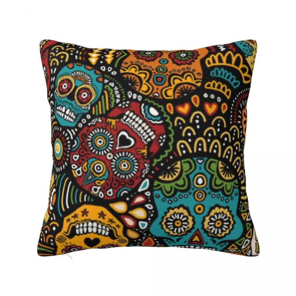 Calaveras Sugar Skull Square Pillowcase Pillow Cover Polyester Cushion Decor Comfort Throw Pillow for Home Car