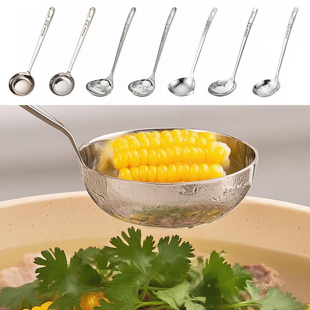 316 Stainless Steel Long Handled Soup Spoon Silver Large Capacity Slotted Spoon High Temperature Resistance Easy To Clean