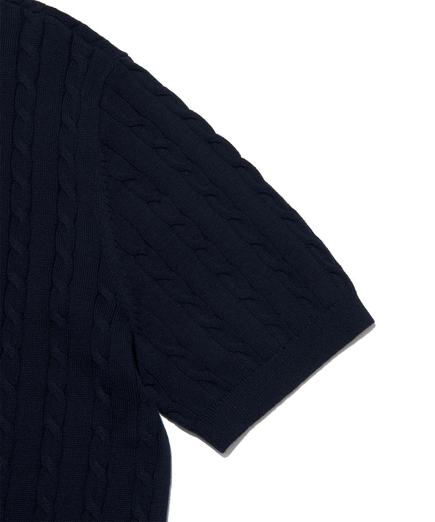 LEE Cable Collar Short Sleeve Knit Navy