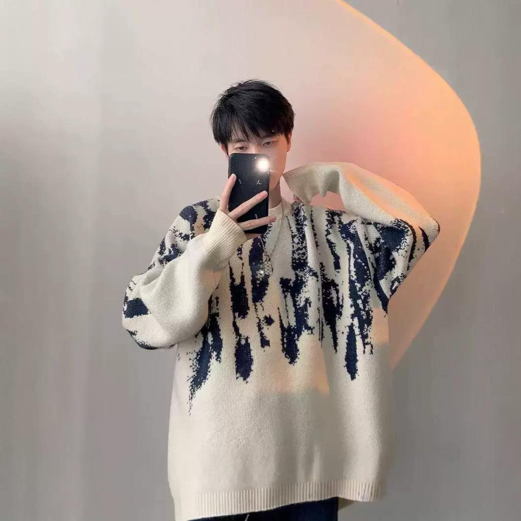 

Мужской корейский вязаный свитер в стиле ретро-граффити - Коллекция Осень/Зима 2024 M белый