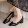 Nude Soft Leather Grandma Shoes Women's Thick Heel New Medium Heel Women's Shoes Summer Soft Leather Not Tired Feet Single Shoes