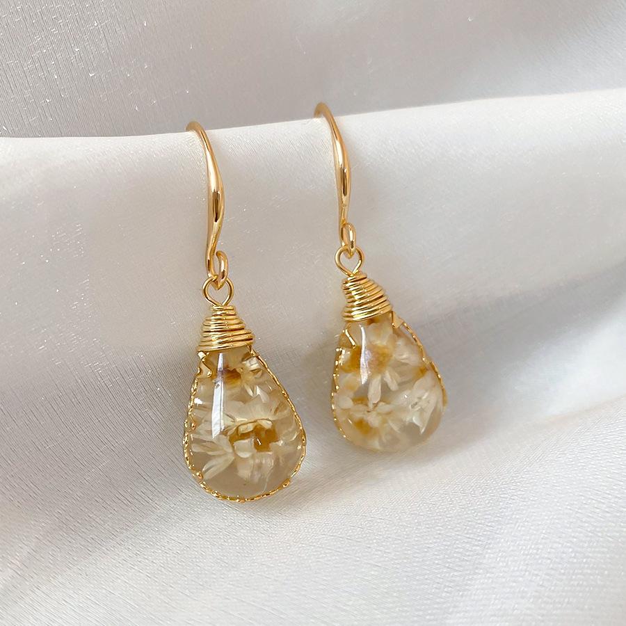 Handmade Resin Flower Water Drop Earrings for Women, Sweet Elegant Luxury Ear Jewelry