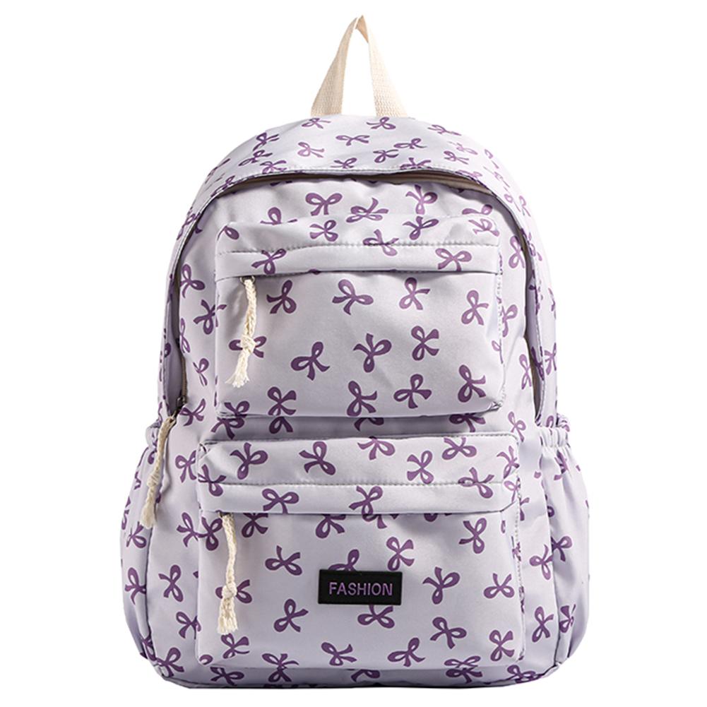 Bow Print School Backpack Preppy Bookbag Laptop Bag for Teen Girls