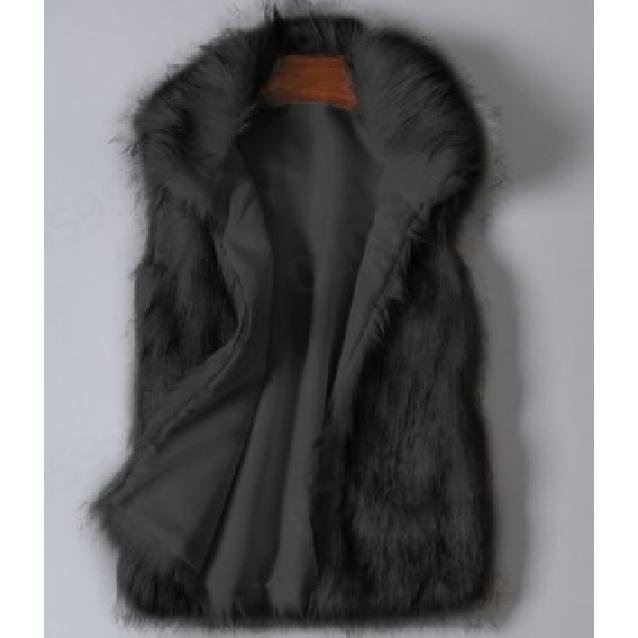 

Faux Fur Vest Mid-Length Stand Collar Faux Fur Jacket Vest with Pockets S