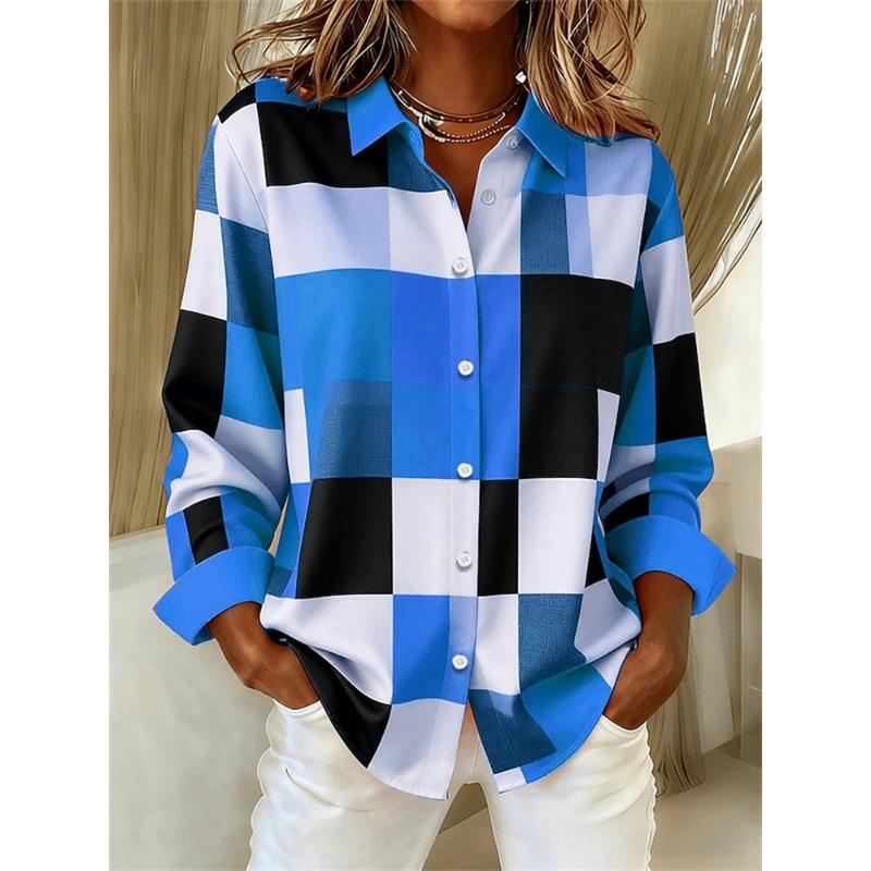 Fashionable Women's Oversized Long-Sleeve Shirt Comfortable And Breathable Collar Design 3D Patchwork Color-Printed Trendy Shirt