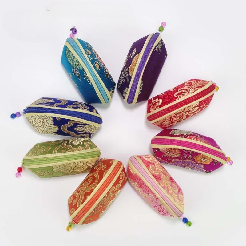 Exquisite Seide Chinesischer Stil Münzbörse Exquisiter Reißverschluss Geld Schlüssel Münzbeutel Schmuck Aufbewahrungstasche für Damen