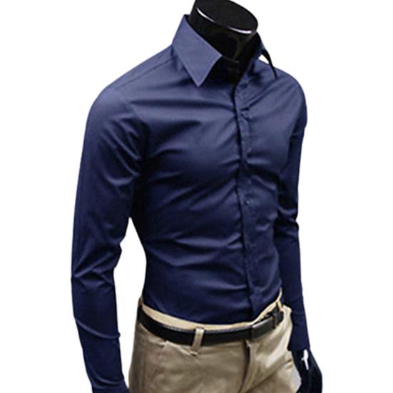 Herrenmode Lässig Einfarbig Bonbonfarbe Langarm Slim Fit Kleidhemd Top