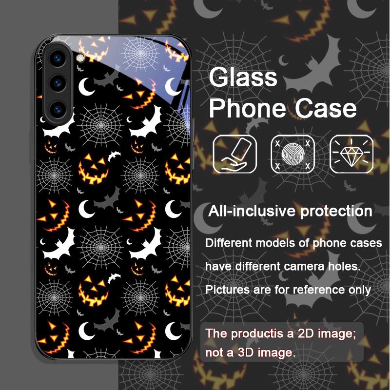 Lustiges Halloween Böser Kürbis Muster Gehärtetes Glas Handyhülle für Samsung Galaxy S25 Ultra S24 S23 Plus S22 S21 S20 FE 5G Abdeckung