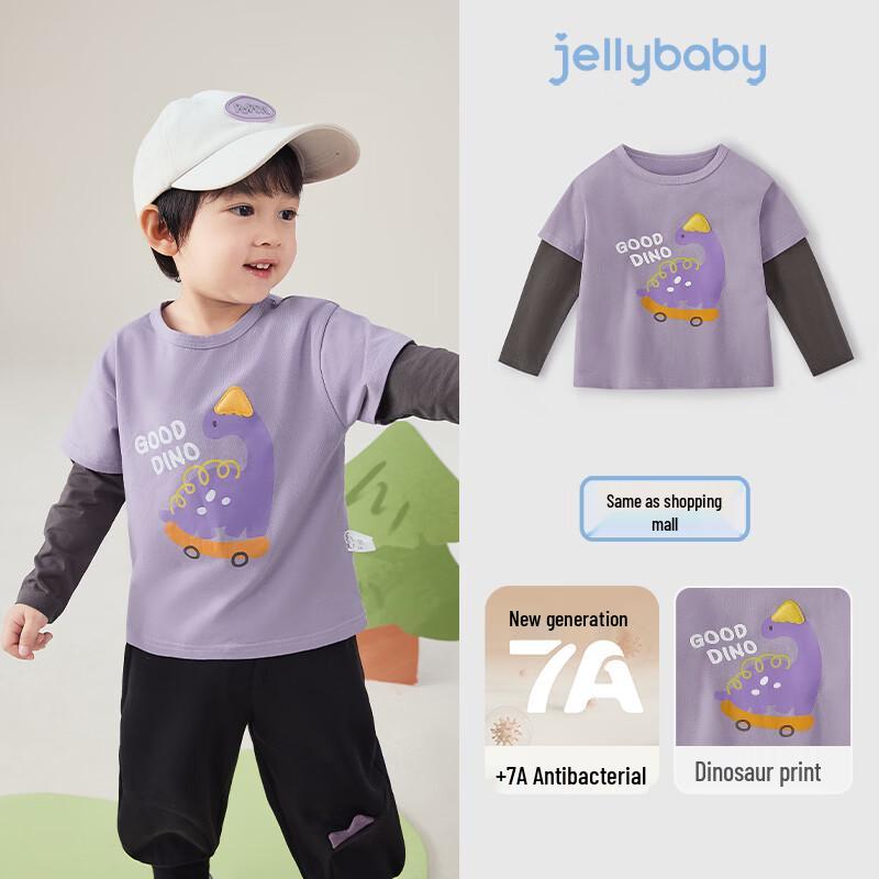 JELLYBABY Boys  Cartoon Spliced Sleeve Faux Two-Piece Long Sleeve T-Shirt 100
