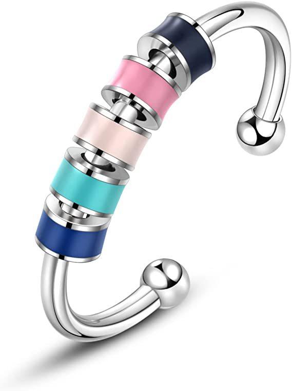 Anti Stress Blue Crystal Evil Eye Open Fidget Rings For Women Rotate Freely Spinning Knuckle Ring Girls Gift Anillos Mujer