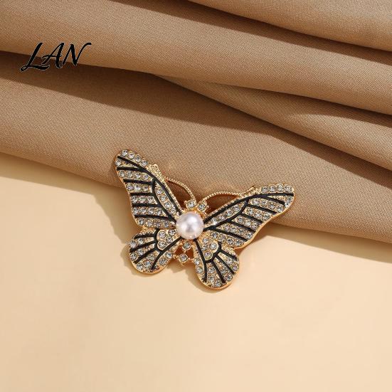 Oxidation Resistant Brooch Faux Pearl Rhinestone Butterfly Brooch, Women Girls Alloy Lapel Electroplated Pin Pin, Sweater Cardigan Coat Clothing