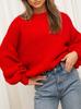 Women's Casual Solid Color Sweater Crew Neck Long Sleeve Knit Pullover Soft Warm Top