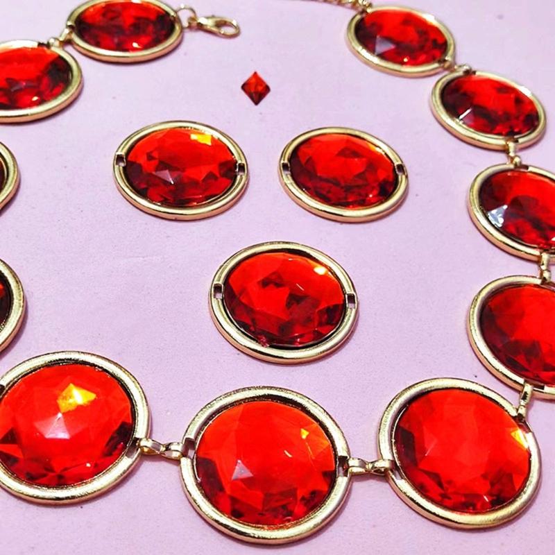 Halloween Cosplay Waist Belt Stone Chain Adjustable Tight Jeans Dress Belt Chain with Round Red Gems Party Costume