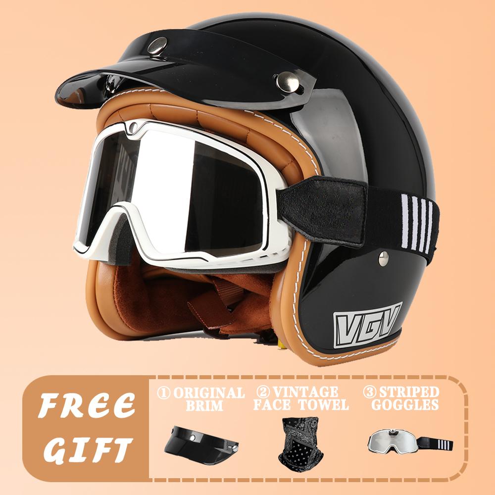 VGV DOT Certified Retro Cruise Motorcycle Helmet Men's and Women's Electric Vehicle All-season Riding Half Helmet Motorcycle 3/4