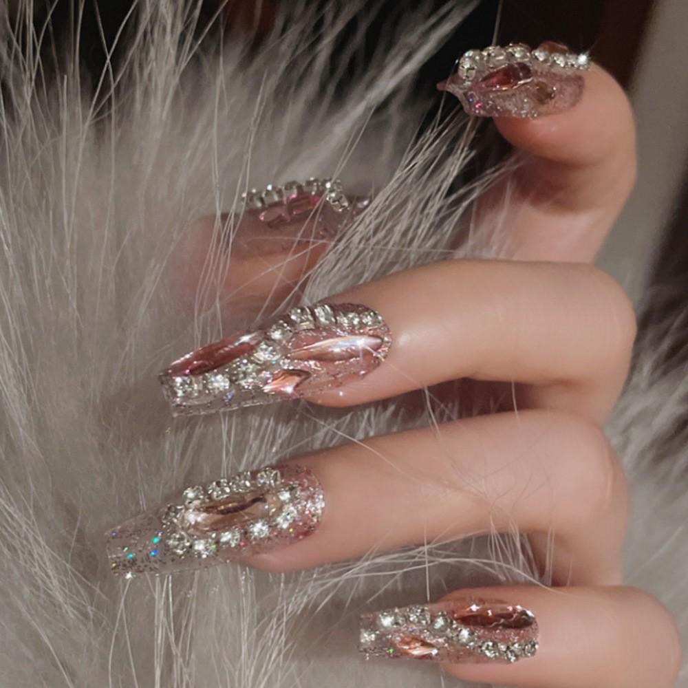 Premium Long Sparkle Handmade Faux Nails - Brightening Nail Art Stickers
